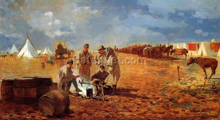 Winslow Homer Realism Genre Painting: Rainy Day in Camp (Camp near Yorktown) Oil on Canvas