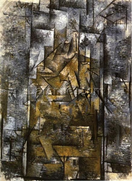 Rooftops at Ceret” – Handmade Analytical Cubism Cityscape by Georges Braque