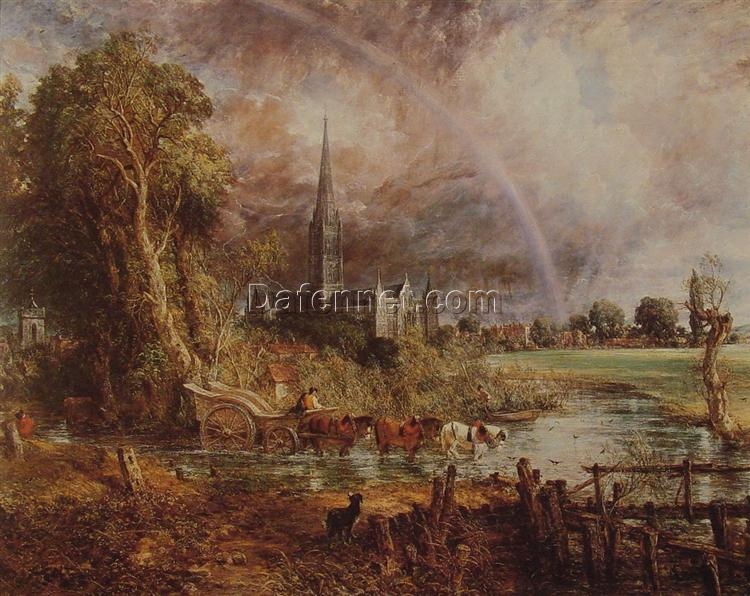 Hand-Painted Salisbury Cathedral Oil Painting Reproduction – John Constable’s 1831 Romantic Landscape Masterpiece