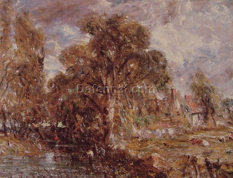 Scene on a River II by John Constable – Custom Size English Landscape Oil Painting for Traditional Wall Decor