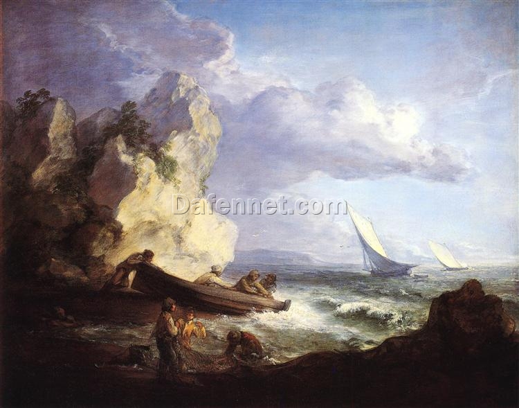 Thomas Gainsborough’s Seashore with Fishermen (1781-1782) – Rococo Coastal Landscape
