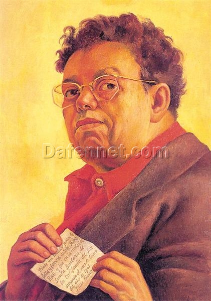 Custom Diego Rivera ‘Self-Portrait Dedicated to Irene Rich’ Social Realism Oil Painting – 1941 Self-Portrait