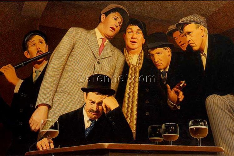 Custom Reproduction of ‘The Sentimental Folk Song’ by Grant Wood – Vintage American Genre Painting on Canvas