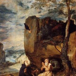 St. Anthony and St. Paul by Velazquez – Large Baroque Religious Oil Painting on Canvas