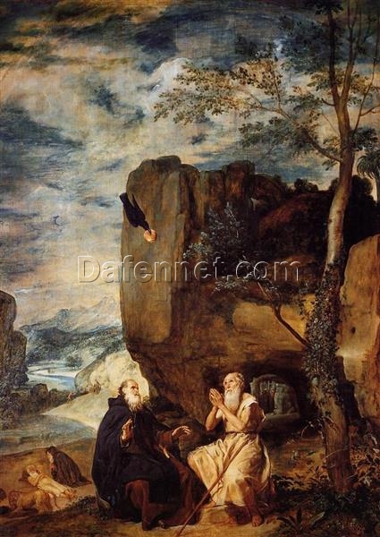 St. Anthony and St. Paul by Velazquez – Large Baroque Religious Oil Painting on Canvas