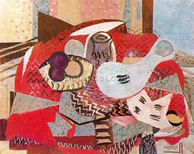Custom Oil Painting – “Still Life with Red Tablecloth” by Georges Braque – Handmade Cubist Artwork