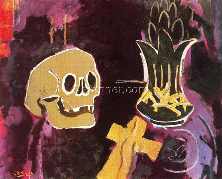 Georges Braque ‘Still Life with Skull’ c.1943 – Expressionist Vanitas Oil Painting on Canvas