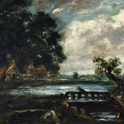 John Constable Study for The Leaping Horse – Romantic Landscape Oil Painting of River Stour View