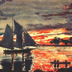 Buy Winslow Homer Realism Marina Watercolor: Sunset Fires (1880)
