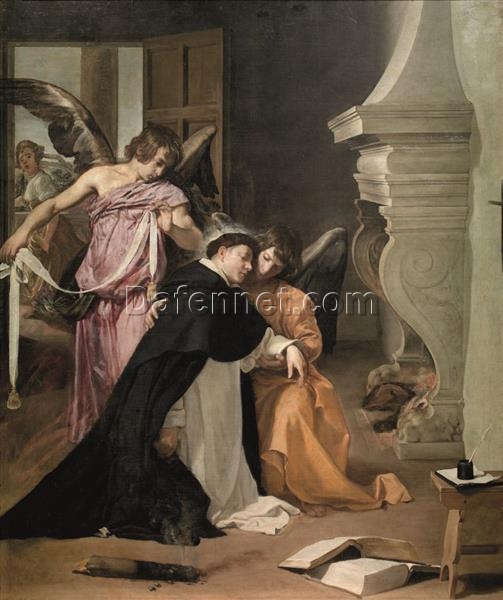 Temptation of St. Thomas Aquinas by Velazquez – Large Baroque Religious Oil Painting