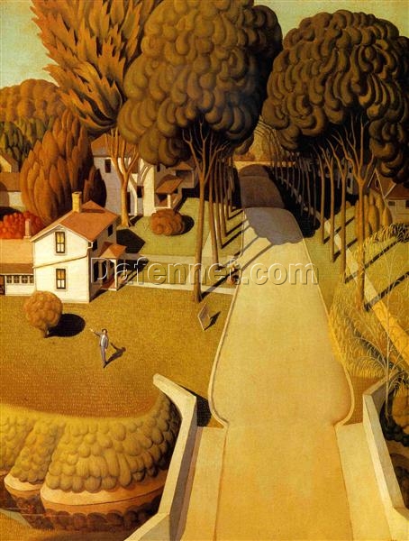 The Birthplace of Herbert Hoover by Grant Wood – 1931 Regionalism Landscape Oil Painting Reproduction | Custom Art from DaFen Village Studio