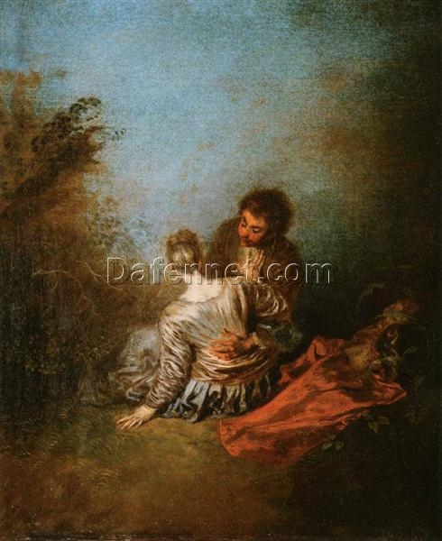 The Blunder (Le Faux-Pas) by Antoine Watteau – Charming Rococo Genre Painting Reproduction | DaFen Village Studio