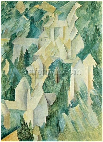 Handmade “The Castle in La Roche Guyon” by Georges Braque – Cubist Landscape Oil Painting