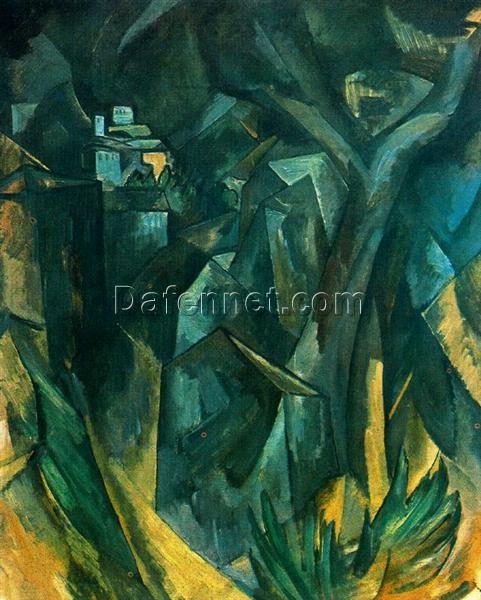 Handmade Oil Painting – “The City on the Hill” by Georges Braque – Cubist Landscape Reproduction