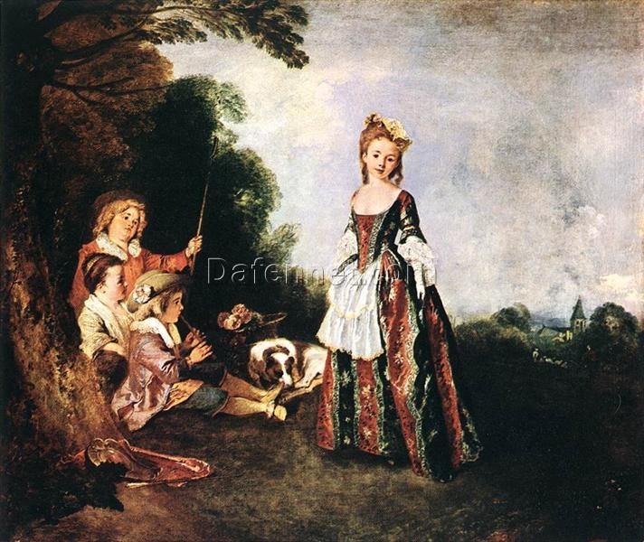 The Dance by Antoine Watteau – Elegant Rococo Pastorale Painting Reproduction | DaFen Village Studio