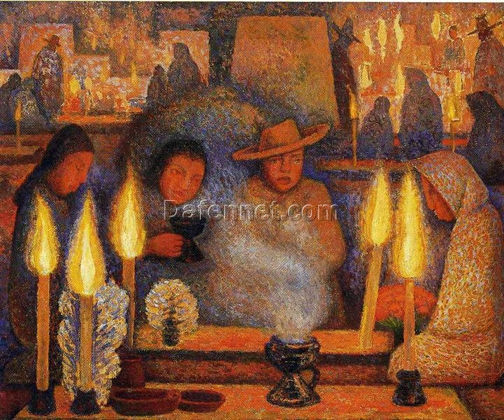Diego Rivera ‘The Day of the Dead’ Naïve Art Oil Painting – Iconic 1944 Genre Painting