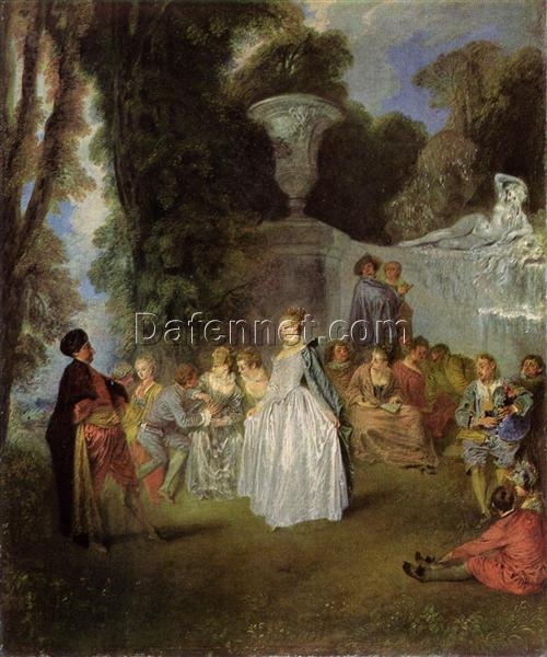 The Feasts of Venice by Antoine Watteau – Rococo Pastorale Oil Painting Reproduction | DaFen Village Studio