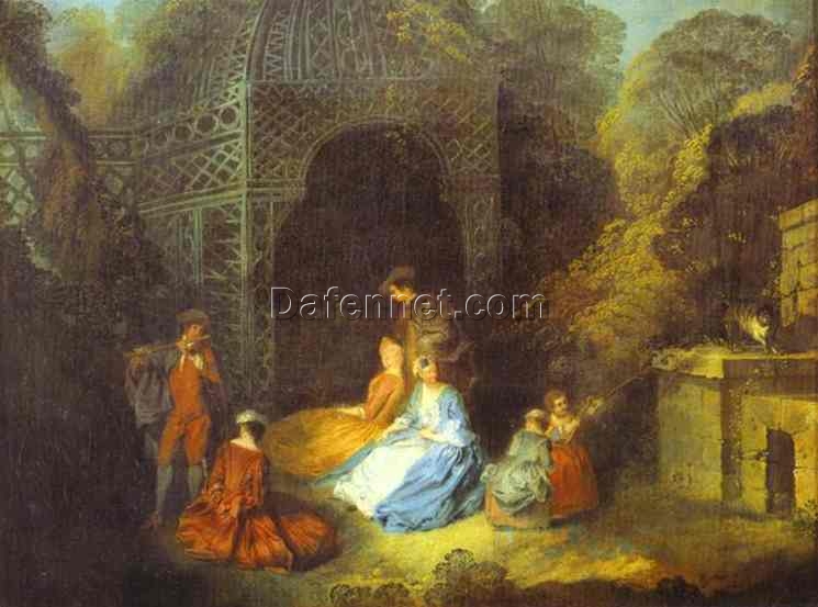 The Flautist by Antoine Watteau – Rococo Pastoral Painting Reproduction | DaFen Village Studio