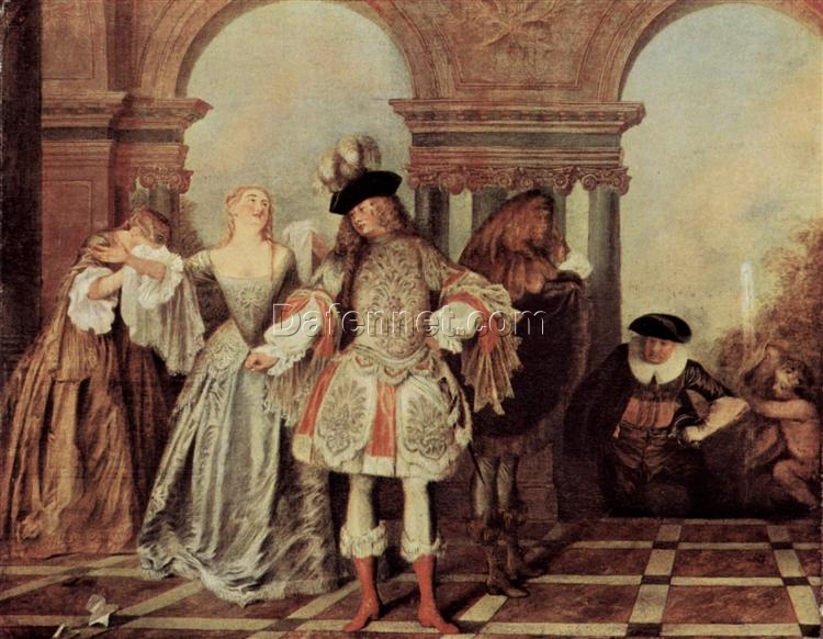 The French Comedians by Antoine Watteau – Elegant Rococo Artwork Reproduction | DaFen Village Studio