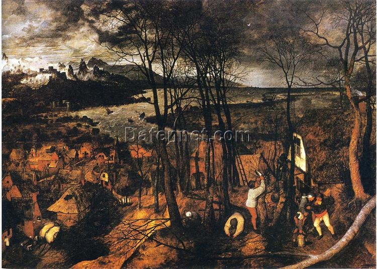 The Gloomy Day (January) – Hand-Painted Northern Renaissance Oil Painting by Pieter Bruegel