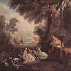 The Halt during the Chase by Antoine Watteau – Rococo Pastorale Painting Reproduction | DaFen Village Studio