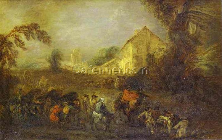 The Hardships of War by Antoine Watteau – 1716 Rococo Genre Oil Painting Reproduction | DaFen Village Studio