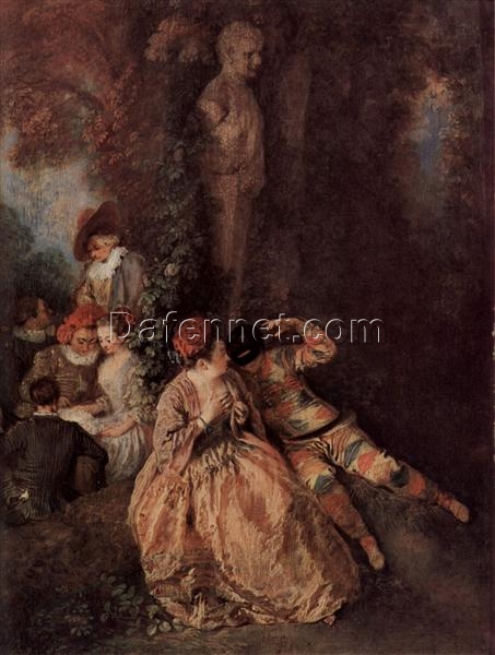 The Harlequin by Antoine Watteau – 1716 Rococo Oil Painting Reproduction | DaFen Village Studio