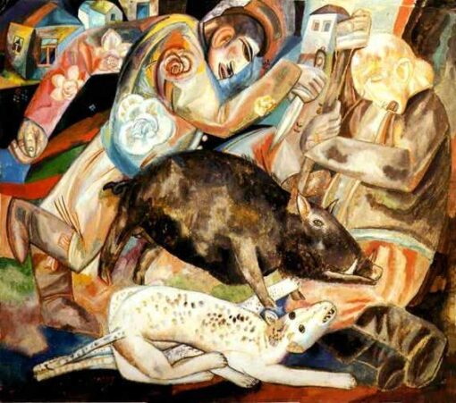 The Hog by Pavel Filonov – Analytical Realism Oil Reproduction | Surreal Russian Genre Painting by DaFen Studio