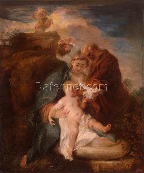 The Holy Family by Antoine Watteau – Elegant Rococo Religious Art Reproduction | DaFen Village Studio