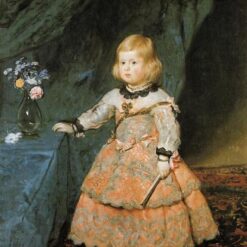 Velazquez Portrait of Infanta Margarita Teresa in Red Dress (1653) – Baroque Royal Oil Painting