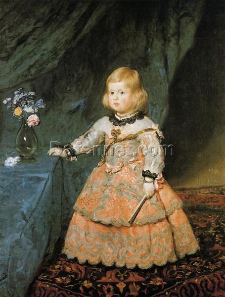 Velazquez Portrait of Infanta Margarita Teresa in Red Dress (1653) – Baroque Royal Oil Painting