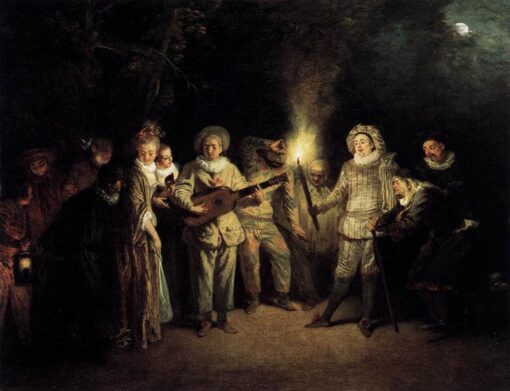 Buy The Italian Comedy by Antoine Watteau – 1716 Rococo Oil Painting Reproduction | DaFen Village Studio
