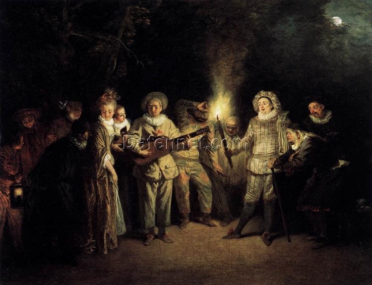 Buy The Italian Comedy by Antoine Watteau – 1716 Rococo Oil Painting Reproduction | DaFen Village Studio
