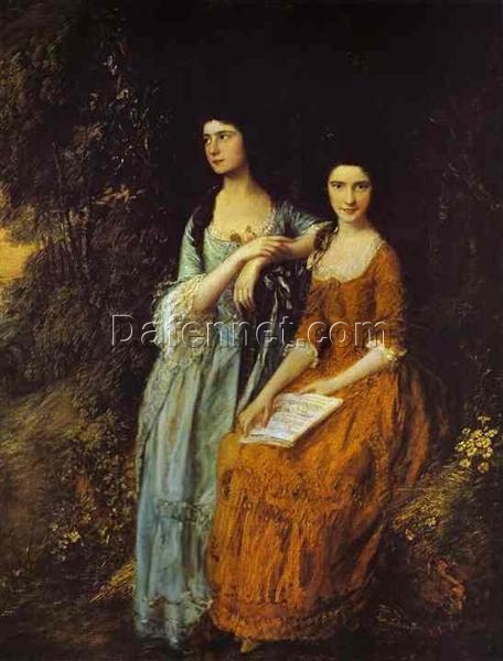 INSPIRED BY Thomas Gainsborough – Custom “The Linley Sisters” Rococo Oil Painting | DaFen Village Studio