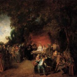 The Marriage Contract in a Landscape by Antoine Watteau – 1712 Rococo Oil Painting Reproduction | Custom Art from DaFen Village Studio