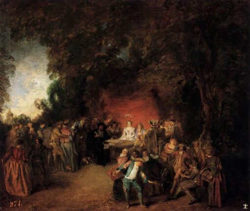 The Marriage Contract in a Landscape by Antoine Watteau – 1712 Rococo Oil Painting Reproduction | Custom Art from DaFen Village Studio