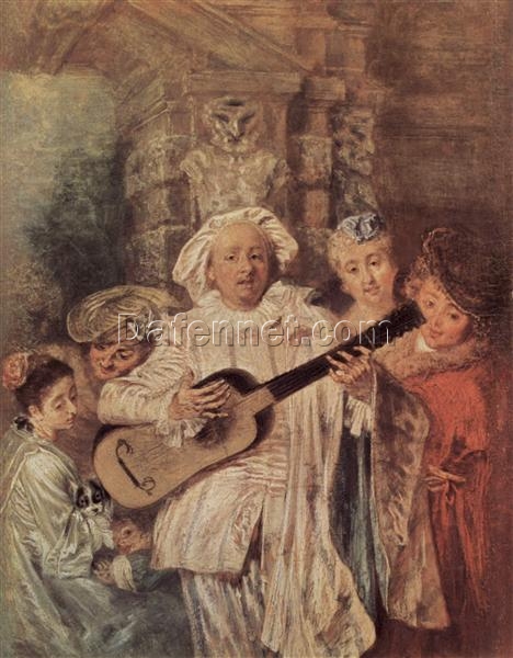 Buy The Mezzetin’s Family by Antoine Watteau – Rococo Genre Oil Painting Reproduction | DaFen Village Studio