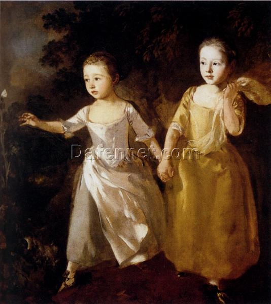 INSPIRED BY Gainsborough’s “The Painter’s Daughters Chasing a Butterfly” – Handcrafted Rococo Oil Painting | DaFen Village Studio