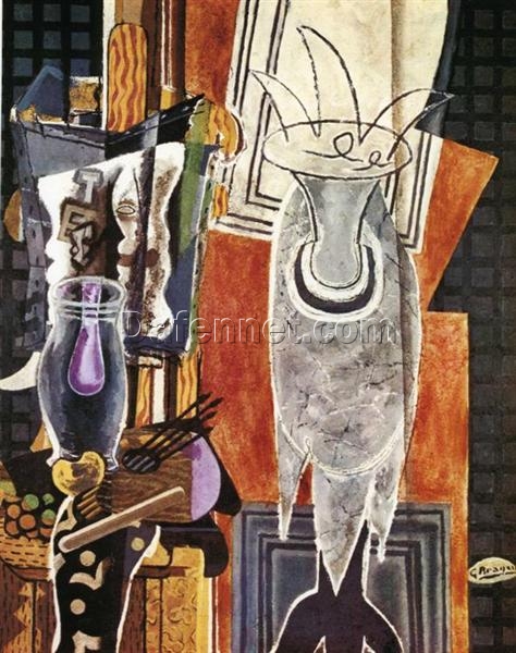 The Pedestal” by Georges Braque – Cubist Expressionist Still Life Reproduction