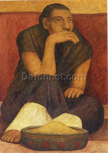 Diego Rivera ‘The Pinole Seller’ Naïve Art Oil Painting – Iconic 1936 Portrait