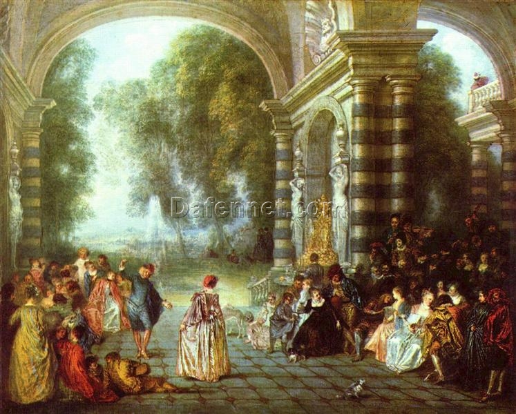 Buy The Pleasures of the Ball by Antoine Watteau – 1714 Rococo Oil Painting Reproduction | DaFen Village Studio