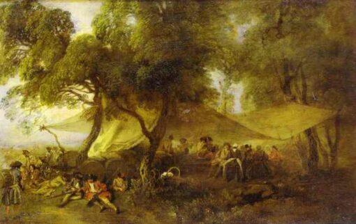 Antoine Watteau’s The Recreations of War – 1715 Rococo Oil Painting Reproduction | Handcrafted Custom Art from DaFen Village Studio