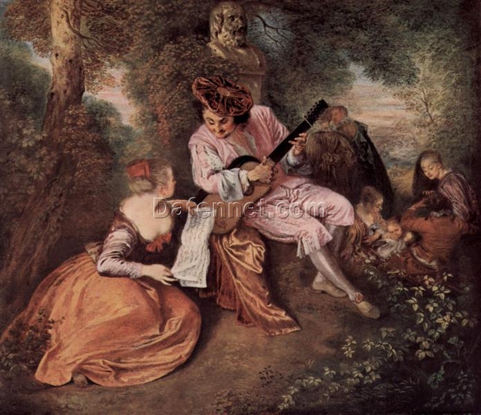 Buy The Love Song by Antoine Watteau – Rococo Oil Painting Reproduction | DaFen Village Studio