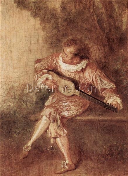 The Serenader by Antoine Watteau – 1715 Rococo Oil Painting Reproduction | Custom Art from DaFen Village Studio