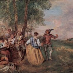 The Shepherds by Antoine Watteau – 1717 Rococo Pastorale Oil Painting Reproduction | DaFen Village Studio