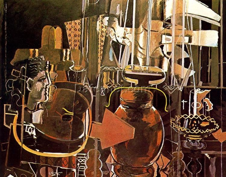 Cubist Still Life Oil Painting – Georges Braque ‘Atelier (II)’ 1949, Hand-Painted on Canvas