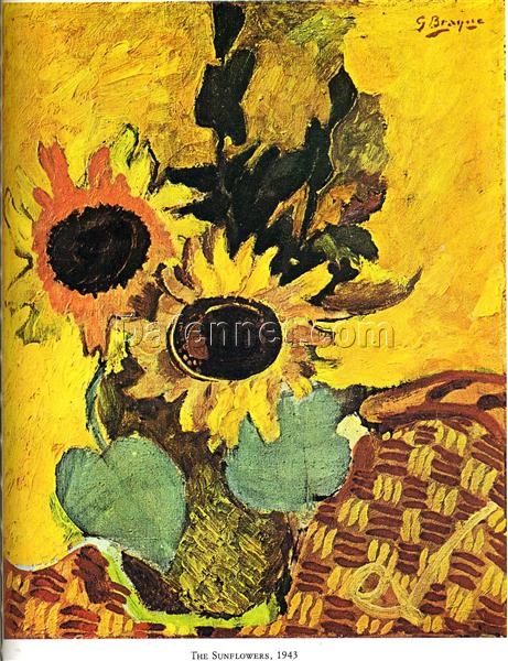 Expressionist Flower Painting – Georges Braque ‘The Sunflowers’ 1943, Hand-Painted Oil on Canvas