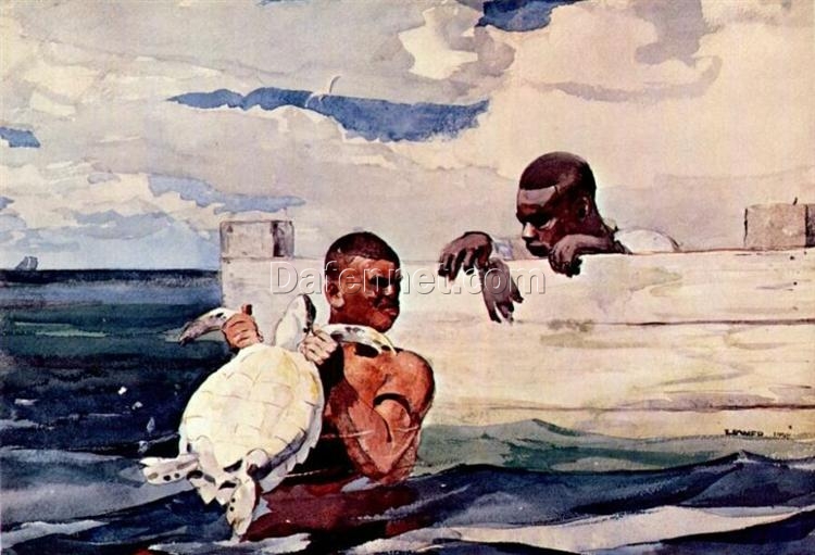 The Turtle Pound (1898) by Winslow Homer: Realism Watercolor Genre Painting