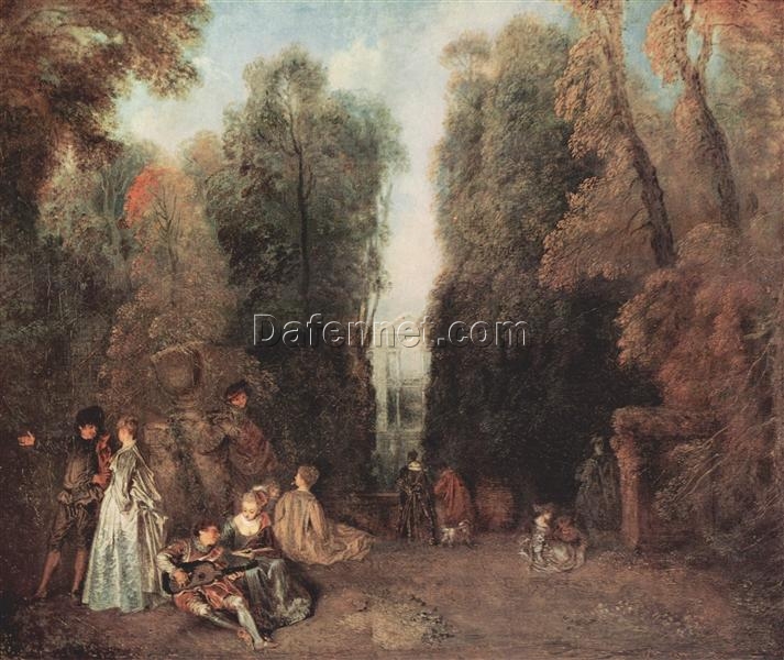 Buy The View by Antoine Watteau – 1715 Rococo Pastorale Oil Painting Reproduction | Custom Art from DaFen Village Studio