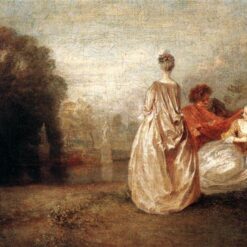 Two Cousins by Antoine Watteau – 1716 Rococo Oil Painting Reproduction | DaFen Village Studio